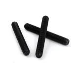 Fully threaded rod close-up showing precise metric threads and black oxide coating