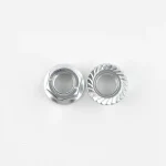 Close-up of hex head and flange on DIN 6923 grade 8 nut for industrial use