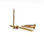 Yellow zinc plated wood screws installed in wooden furniture